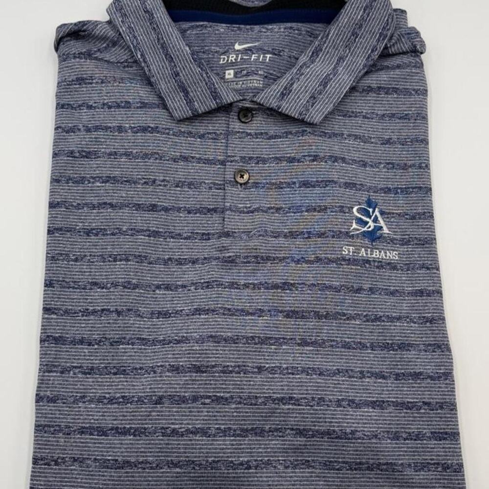 Nike Dri-Fit St. Albans navy and blue horizontal striped golf polo shirt size XL